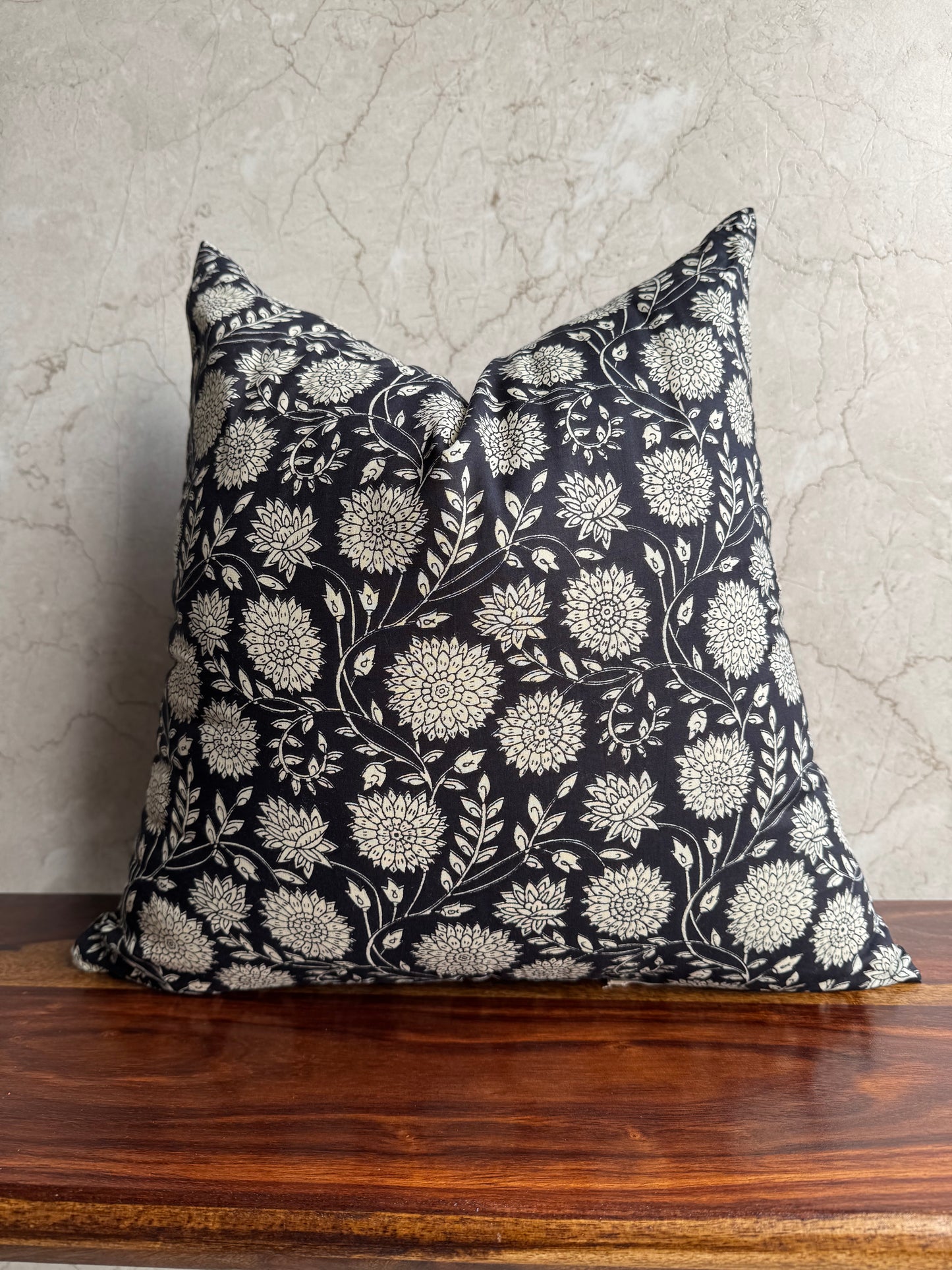 Black Beauty Floral Block Print Cushion cover