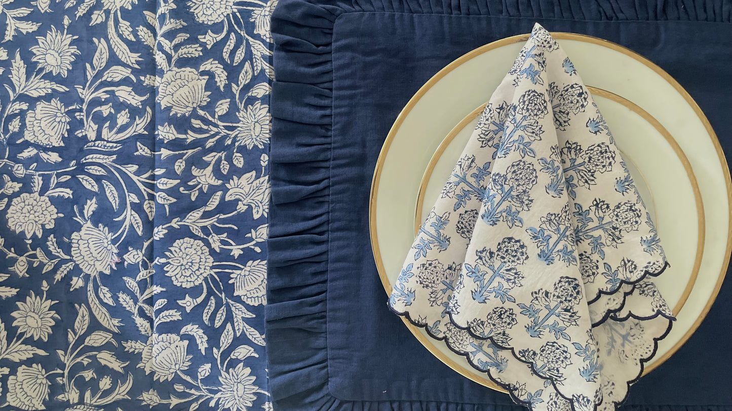 Blue Pottery Hand block Printed Table Napkins