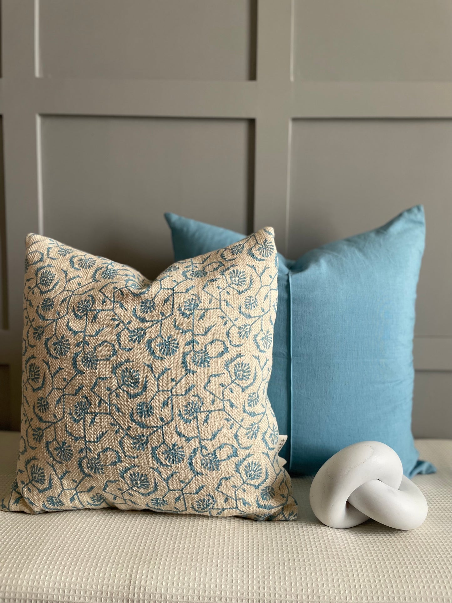 Blissful Blue Block Print Cushion cover