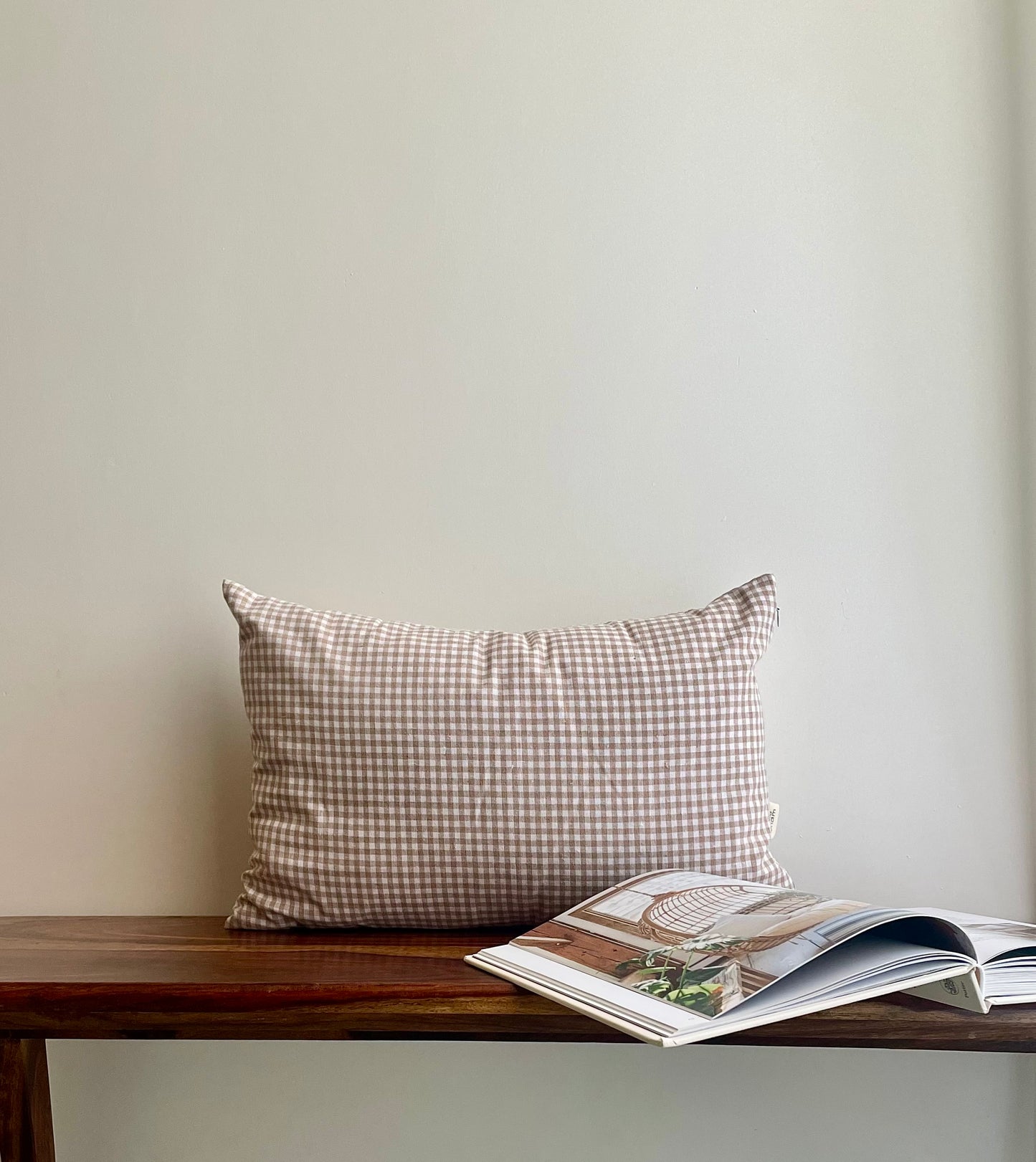 Pea Pod Brown Gingham Check Cushion cover