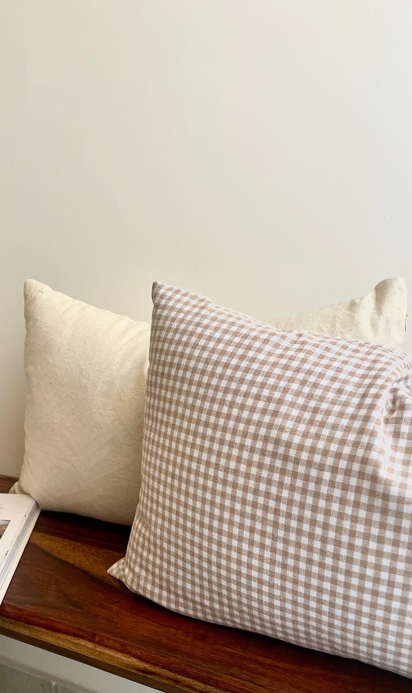 Pea Pod Brown Gingham Check Cushion cover