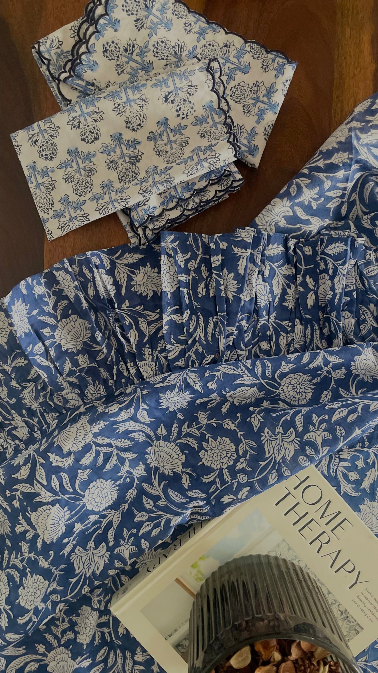 Blue Pottery with Frills Tablecloth