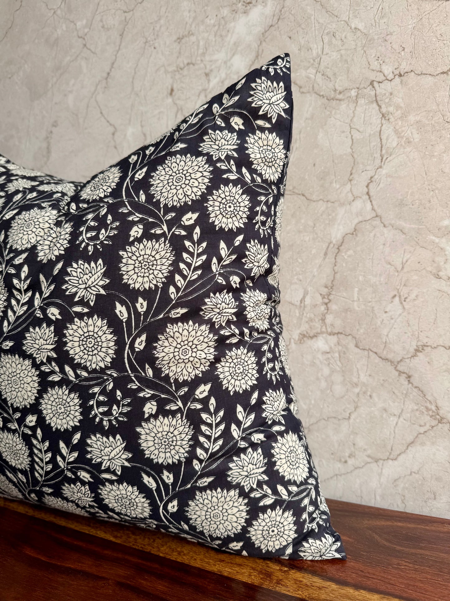 Black Beauty Floral Block Print Cushion cover