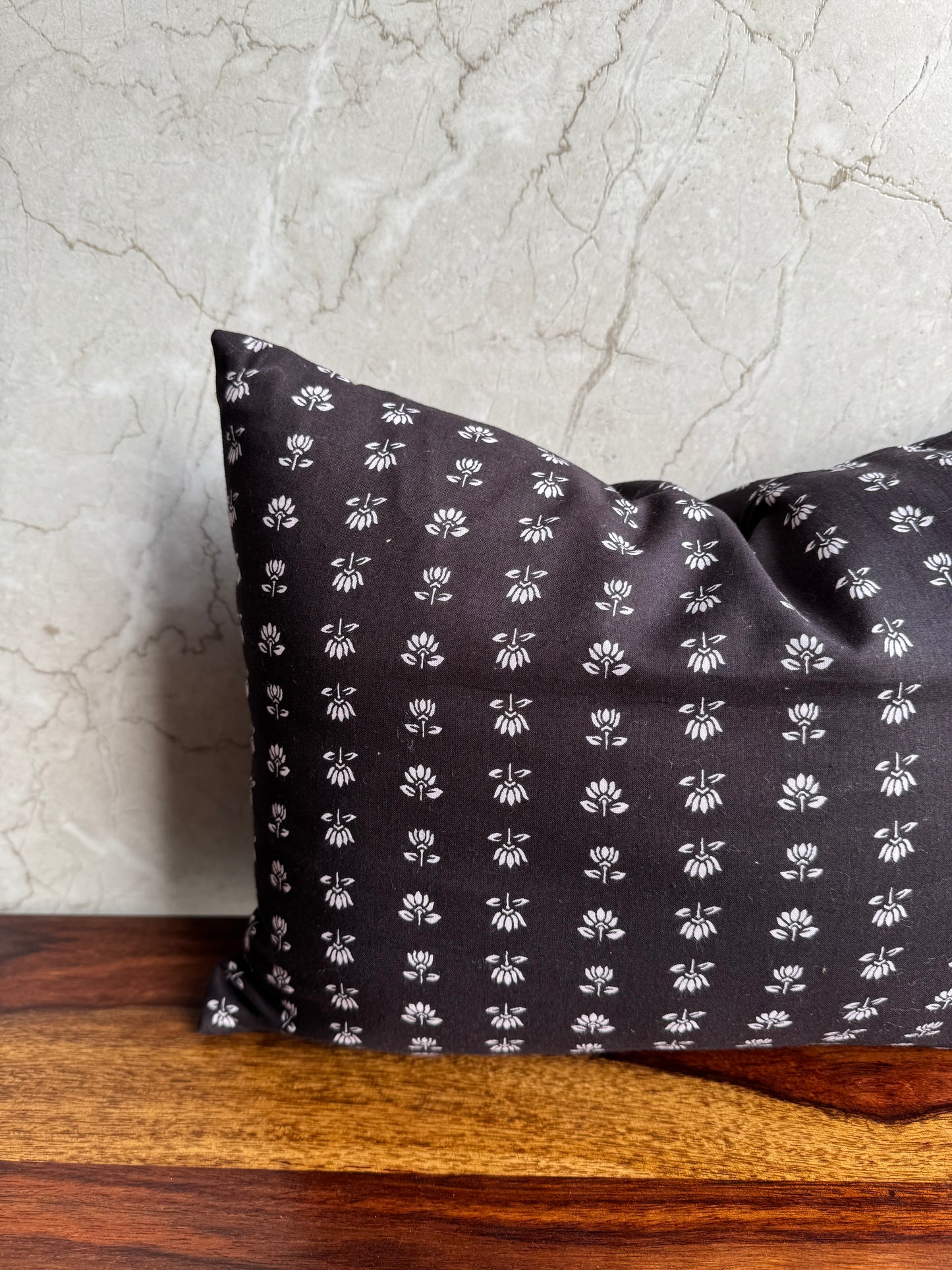 Black Beauty Floral Lotus Print Cushion cover