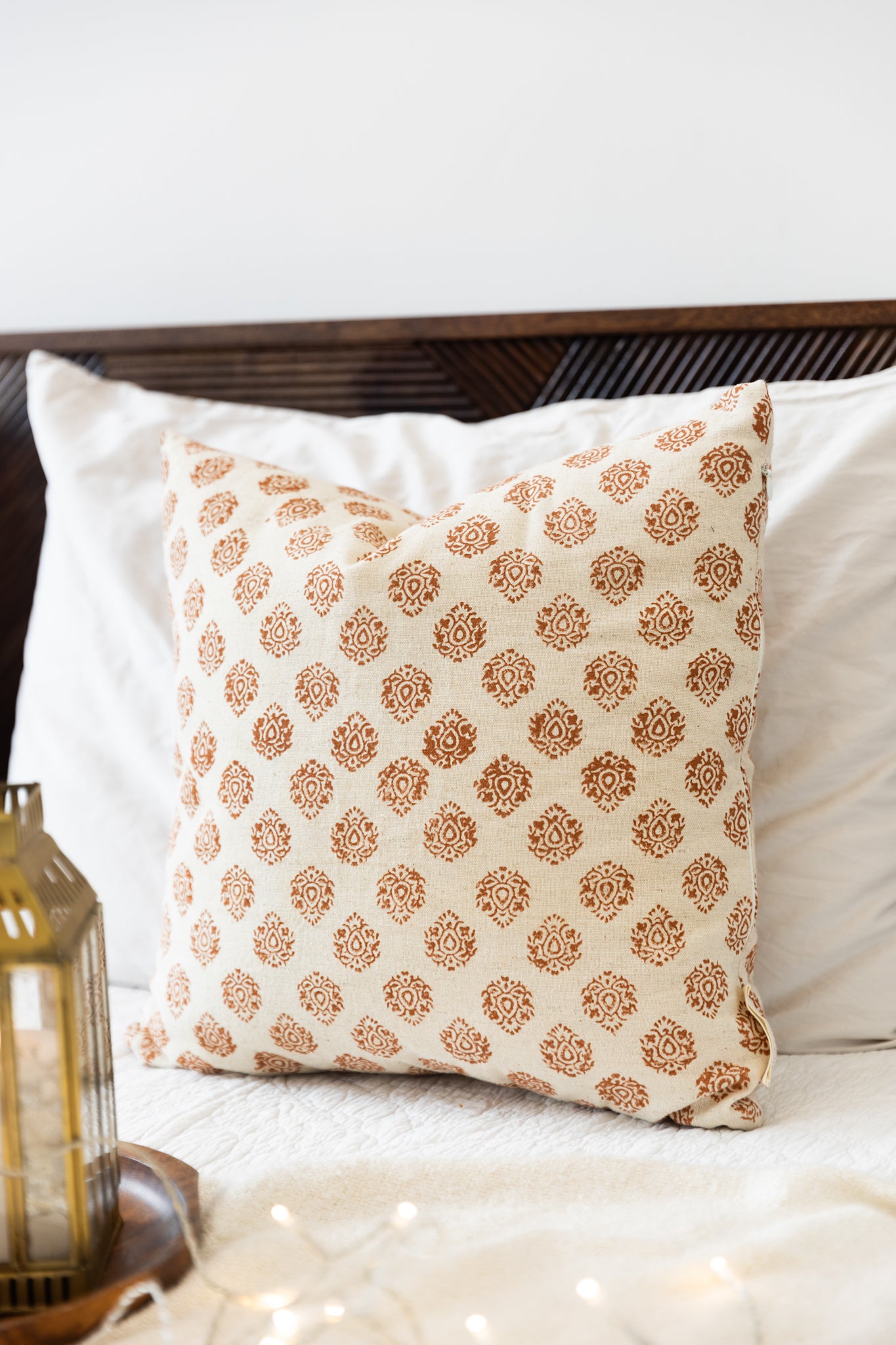 Amber Glow In Off White Base Block Print Cushion cover