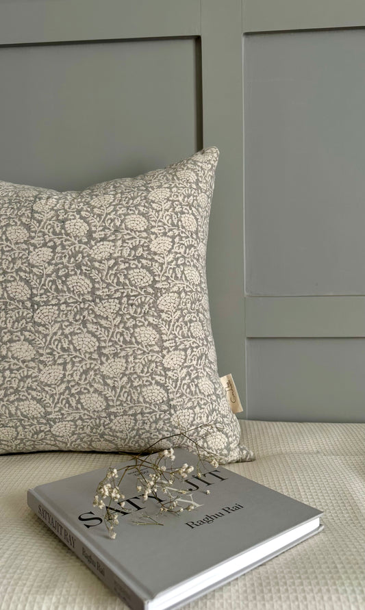 Graceful Grey Block Print Cushion cover