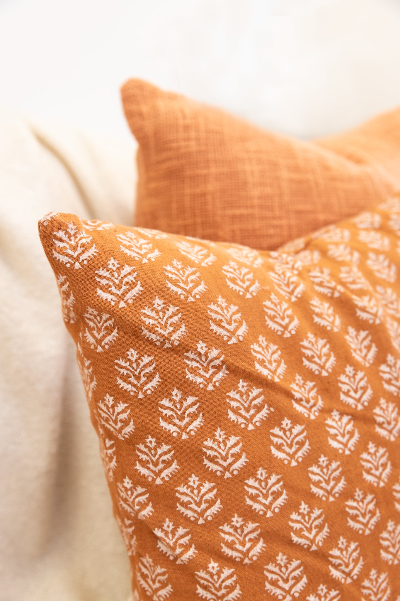 Amber Glow In Orange Base Block Print 2.0 Cushion cover