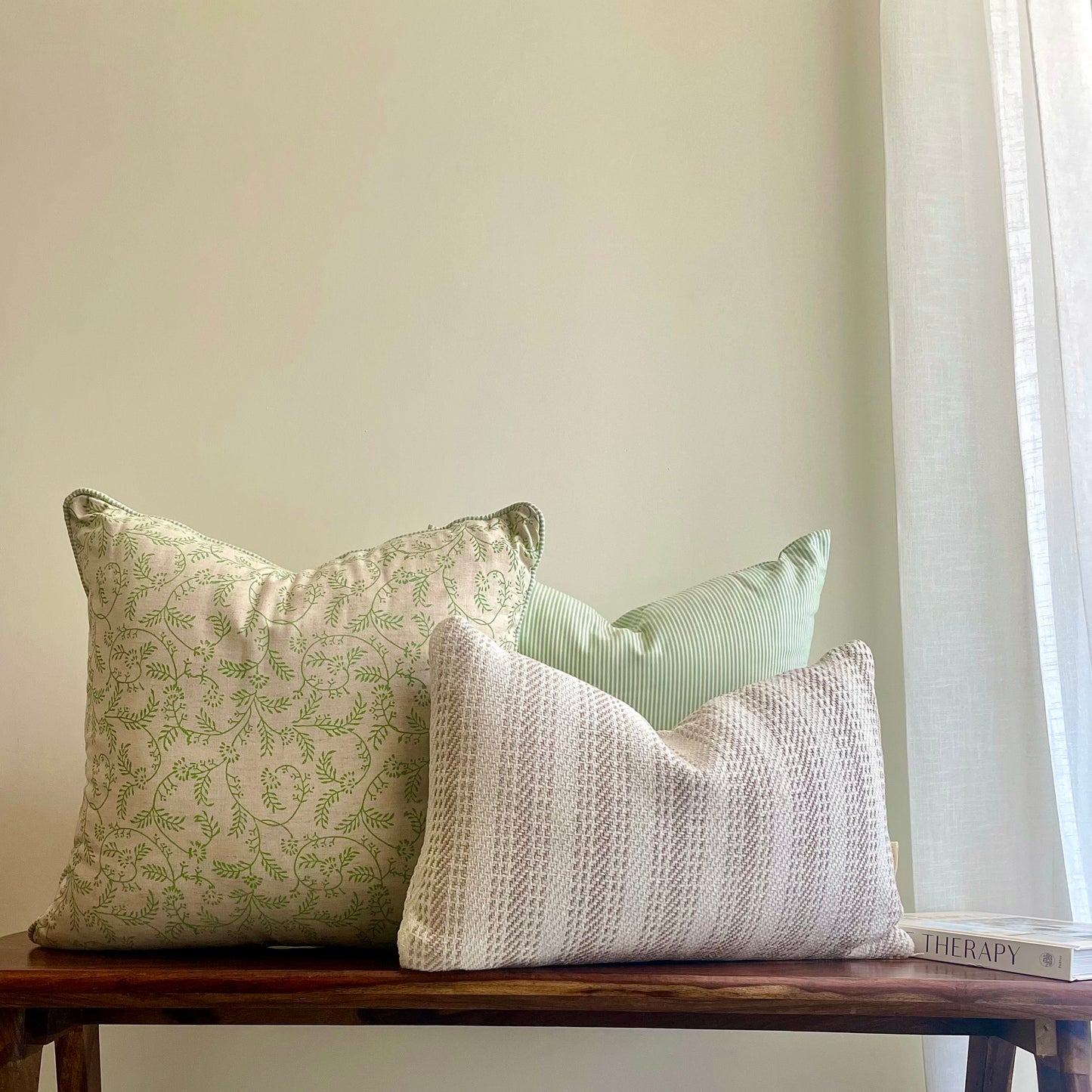 Pea Pod Green Stripe Cushion cover