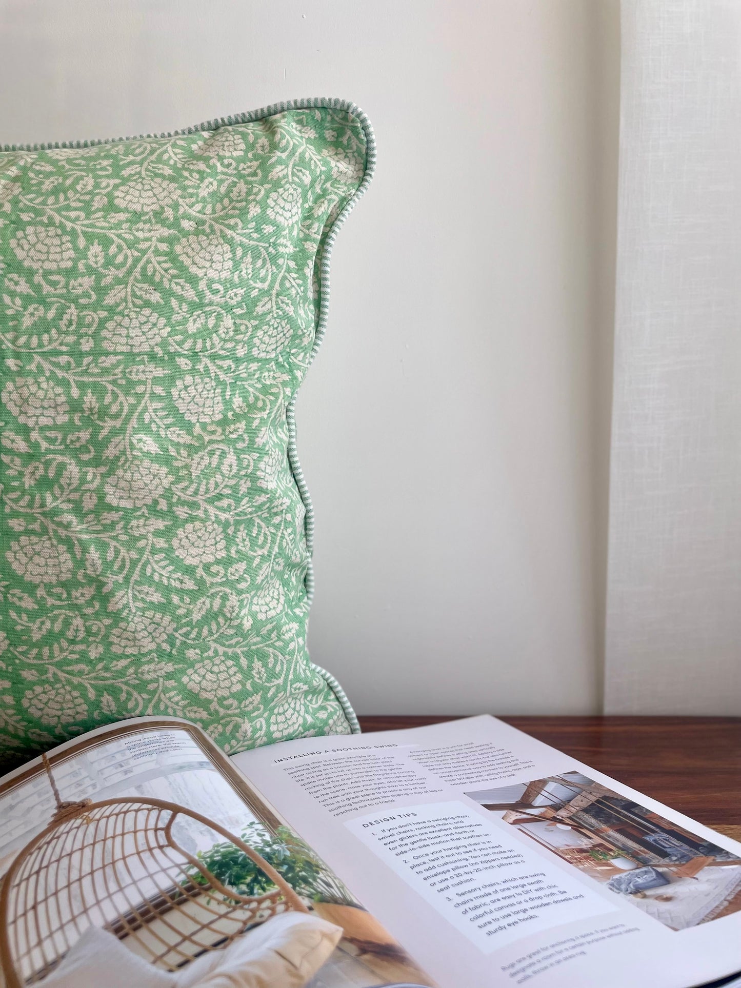 Pea Pod Green Block Print Floral Cushion cover