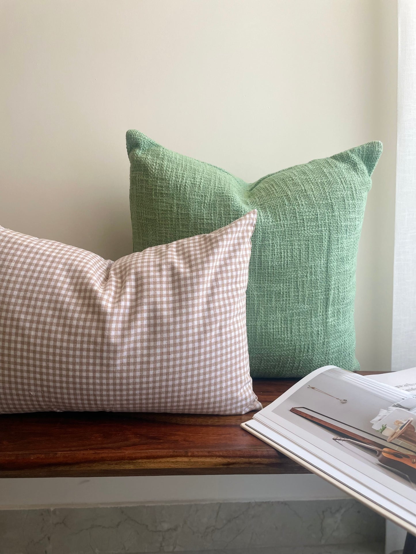 Pea Pod Brown Gingham Check Cushion cover