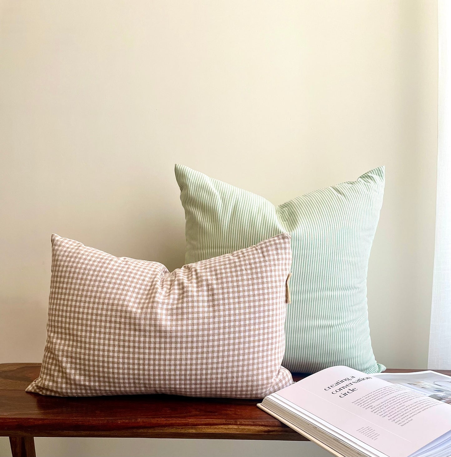 Pea Pod Brown Gingham Check Cushion cover