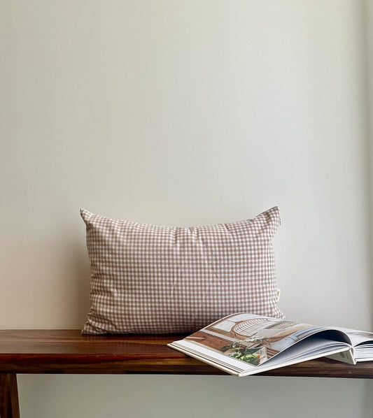 Pea Pod Brown Gingham Check Cushion cover