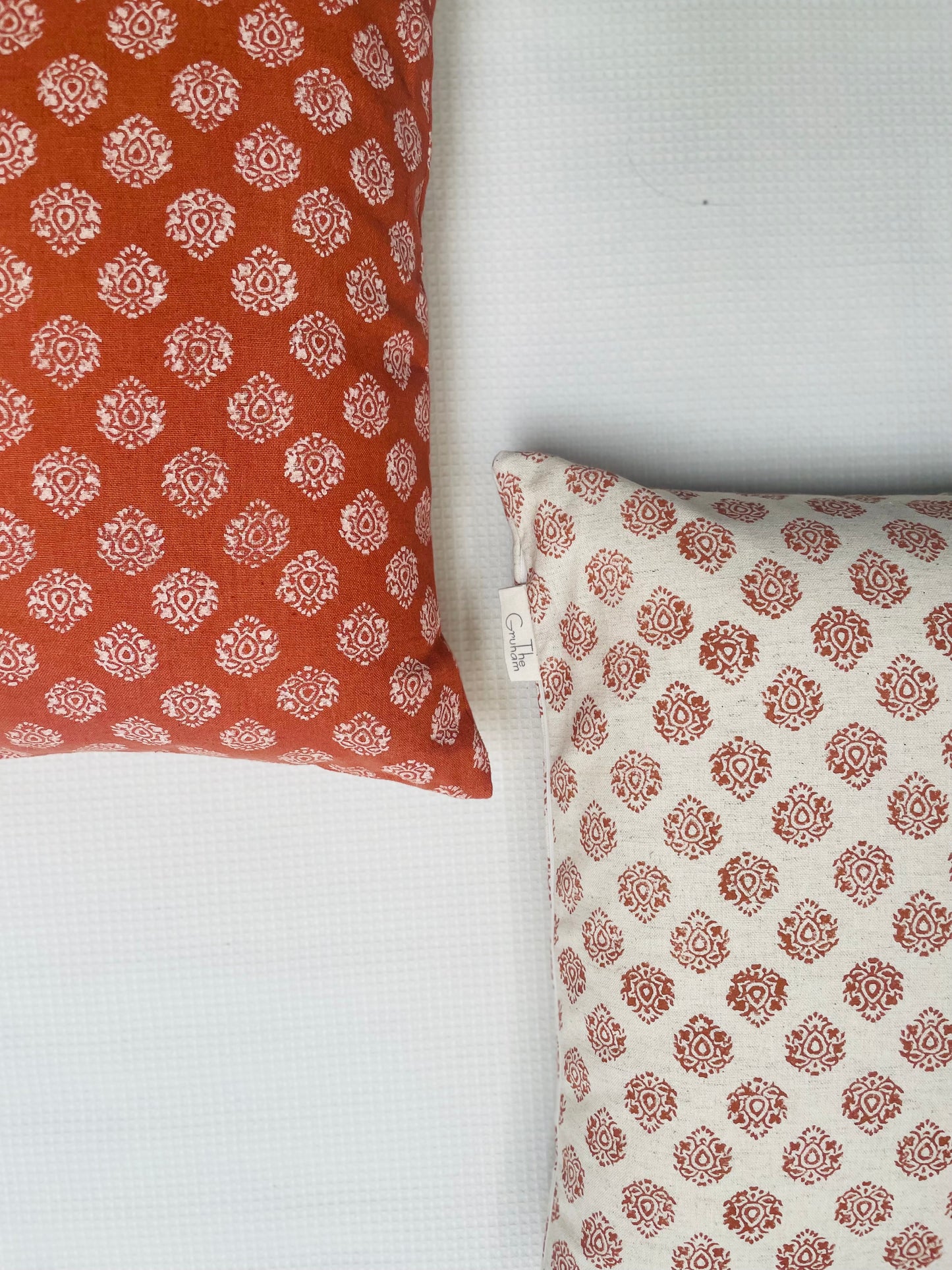 Amber Glow In Orange Base Block Print Cushion cover