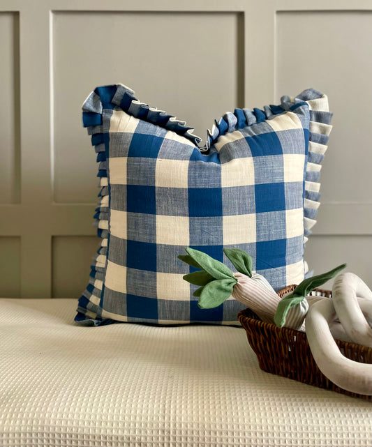 Blue Pansy Buffalo Check Cushion cover