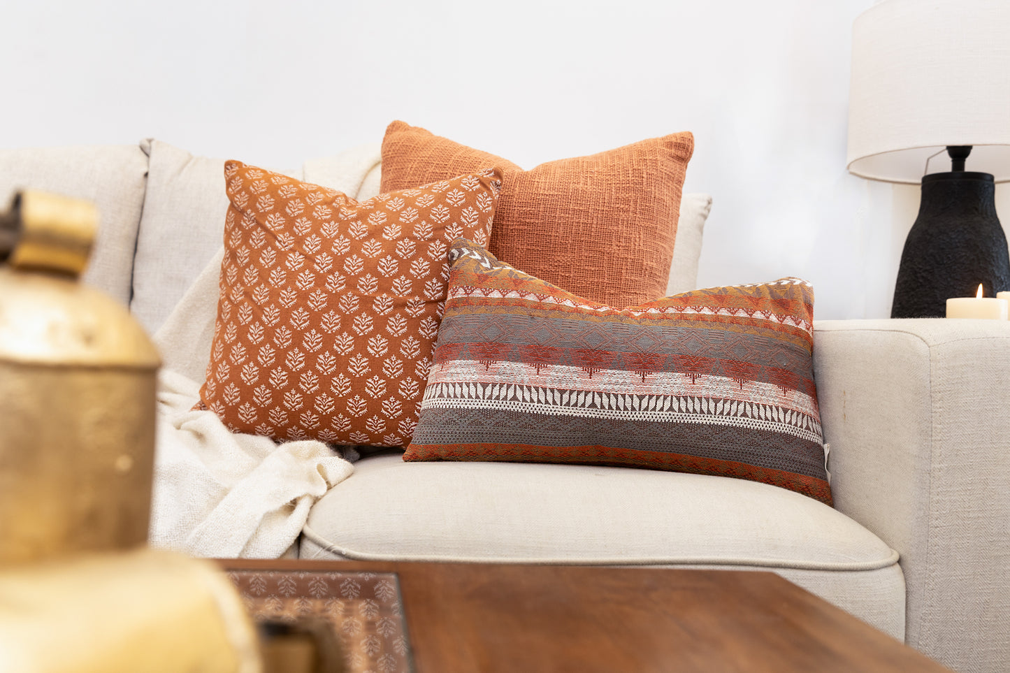 Amber Glow In Orange Base Block Print 2.0 Cushion cover