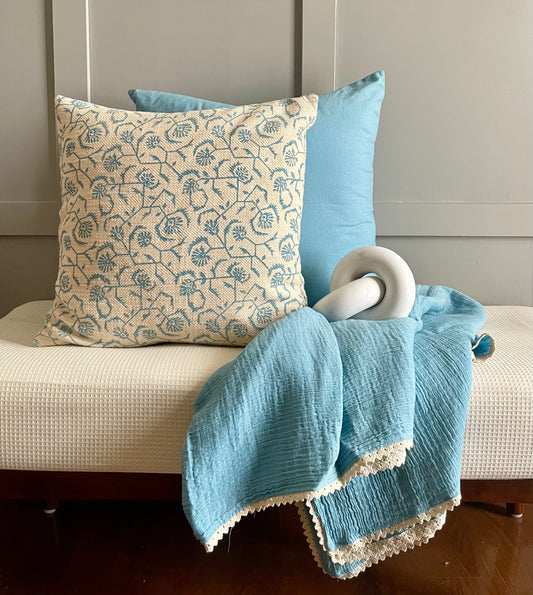 Blissful Blue Block Print Cushion cover