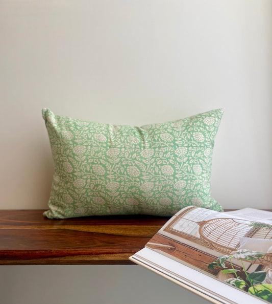 Pea Pod Green Block Print Floral Cushion cover
